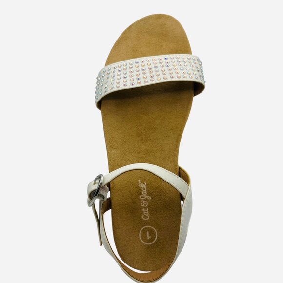 Girls' White Sandals Rhinestone Strap Ankle Buckle Open Toe Summer Shoes Size 4 - Picture 4 of 8